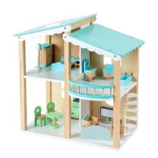 Ξύλινο κουκλόσπιτο Raya Toys Μπλέ.
