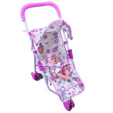 Καρότσι για κούκλες Raya Toys, τρίκυκλο με μωρό.