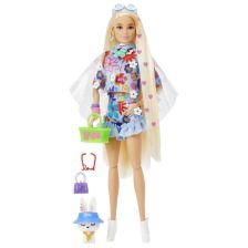 Κούκλα Mattel Barbie Extra με φόρεμα λουλουδιών και Λαγουδάκι κατοικίδιο.